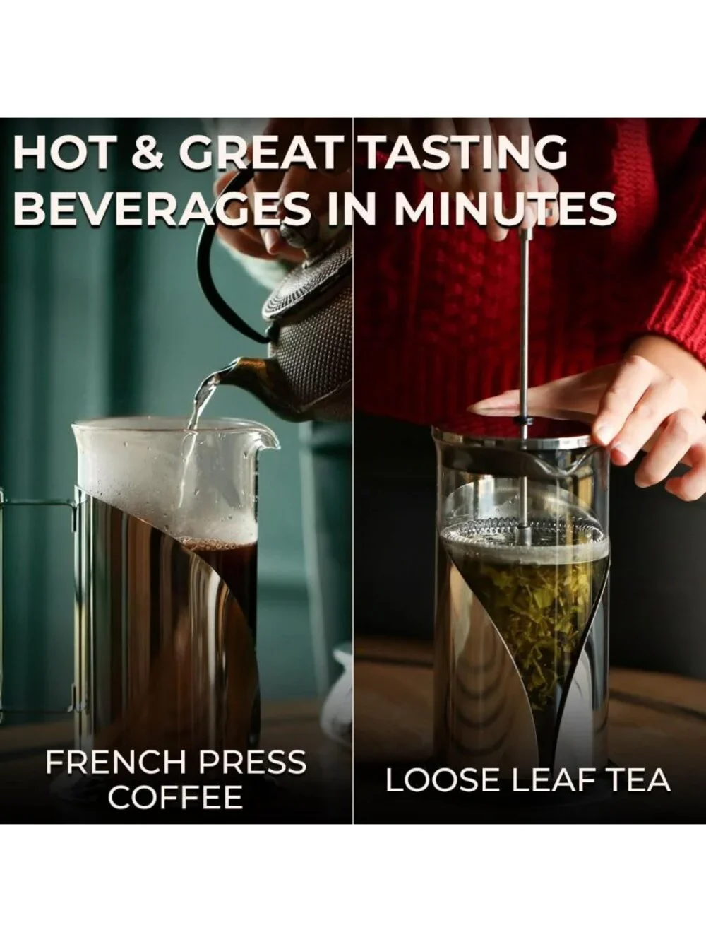 34 oz French Press Coffee Maker - Glass & Stainless Steel, Perfect for Brewing